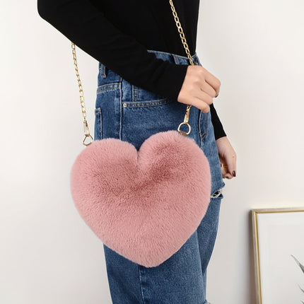 Faux Fur Heart Shoulder Bag with Zipper Closure | Soft Crossbody Purse for Everyday Style