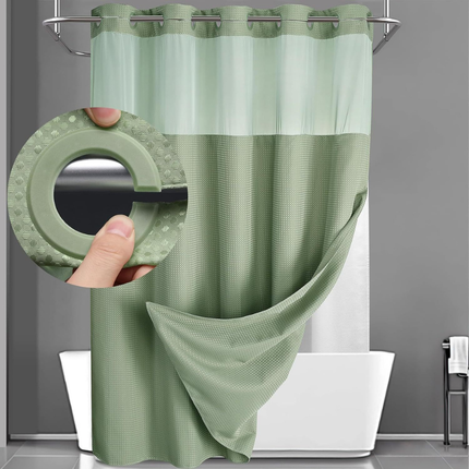 Hookless Shower Curtain Set with Double Layer Waffle Design | Modern Geometric Look for Easy Bathroom Setup