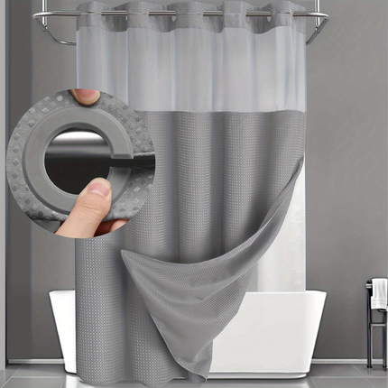 Hookless Shower Curtain Set with Double Layer Waffle Design | Modern Geometric Look for Easy Bathroom Setup