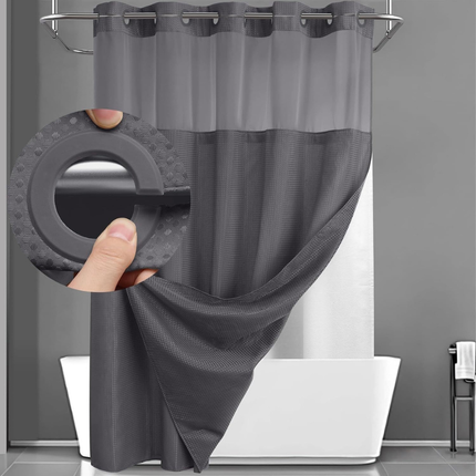 Hookless Shower Curtain Set with Double Layer Waffle Design | Modern Geometric Look for Easy Bathroom Setup
