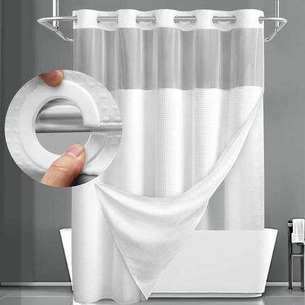Hookless Shower Curtain Set with Double Layer Waffle Design | Modern Geometric Look for Easy Bathroom Setup