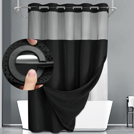 Hookless Shower Curtain Set with Double Layer Waffle Design | Modern Geometric Look for Easy Bathroom Setup