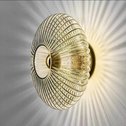Nordic Vintage Glass Wall Sconce with Striped Disc Design | Warm Ambient Lighting for Bedrooms and Living Rooms