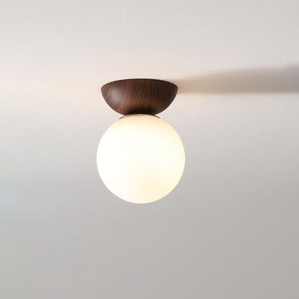 Japanese Style Ceiling Light with Warm LED Glow | Minimalist Wood and Glass Design for Tranquil Home Ambience