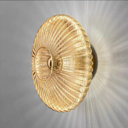 Nordic Vintage Glass Wall Sconce with Striped Disc Design | Warm Ambient Lighting for Bedrooms and Living Rooms