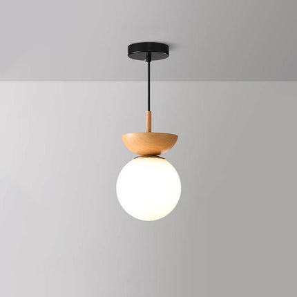 Japanese Style Ceiling Light with Warm LED Glow | Minimalist Wood and Glass Design for Tranquil Home Ambience