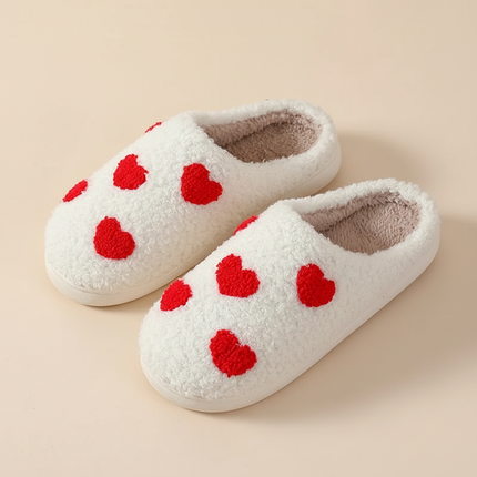Memory Foam Slippers for Women with Heart Print | Cozy Indoor-Outdoor Footwear for Comfort and Warmth