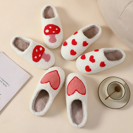 Memory Foam Slippers for Women with Heart Print | Cozy Indoor-Outdoor Footwear for Comfort and Warmth