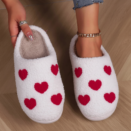 Memory Foam Slippers for Women with Heart Print | Cozy Indoor-Outdoor Footwear for Comfort and Warmth