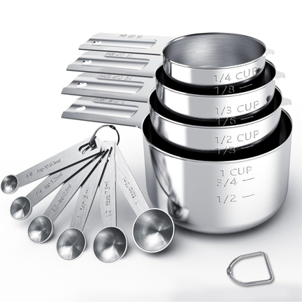 Stainless Steel Measuring Cups and Spoons Set for Accurate Baking | Dishwasher Safe with Engraved Markings