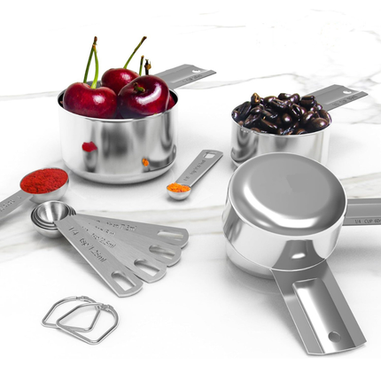 Stainless Steel Measuring Cups and Spoons Set for Accurate Baking | Dishwasher Safe with Engraved Markings