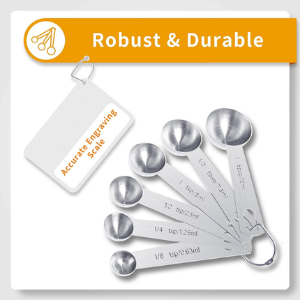 Stainless Steel Measuring Cups and Spoons Set for Accurate Baking | Dishwasher Safe with Engraved Markings