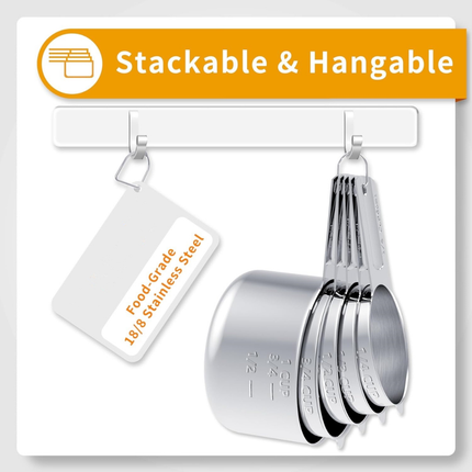 Stainless Steel Measuring Cups and Spoons Set for Accurate Baking | Dishwasher Safe with Engraved Markings