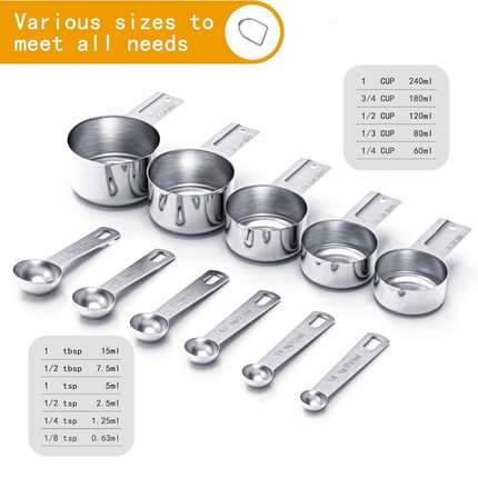 Stainless Steel Measuring Cups and Spoons Set for Accurate Baking | Dishwasher Safe with Engraved Markings