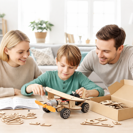 Wooden DIY STEM Car Building Kit for Kids with Natural Wood Pieces | Creative Learning and Problem Solving Activity