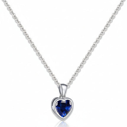 Silver Heart Necklace with Sapphire Birthstone | Adjustable Elegant Jewelry for Everyday Wear
