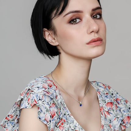 Silver Heart Necklace with Sapphire Birthstone | Adjustable Elegant Jewelry for Everyday Wear