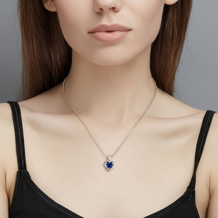 Silver Heart Necklace with Sapphire Birthstone | Adjustable Elegant Jewelry for Everyday Wear