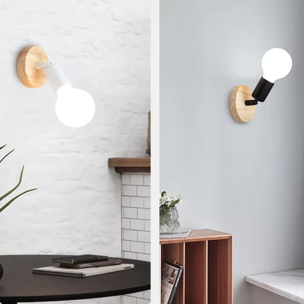 Vintage Wall Lamp with Adjustable 180° Head | Natural Wood & Metal Sconce for Cozy Lighting