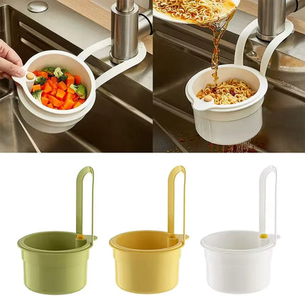 Hanging Sink Strainer Basket for Pasta and Produce, Faucet Mounted Kitchen Colander and Sponge Holder