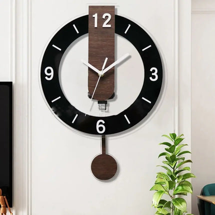 Minimalist Pendulum Wall Clock with Silent Quartz Movement | Modern Acrylic and Wood Design for Calming Elegance