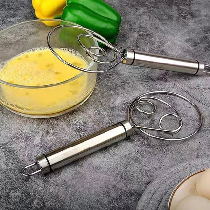 Danish Dough Whisk with Wood Handle, Stiff Looped Wire Bread Whisk for Thick Dough and Batter Mixing