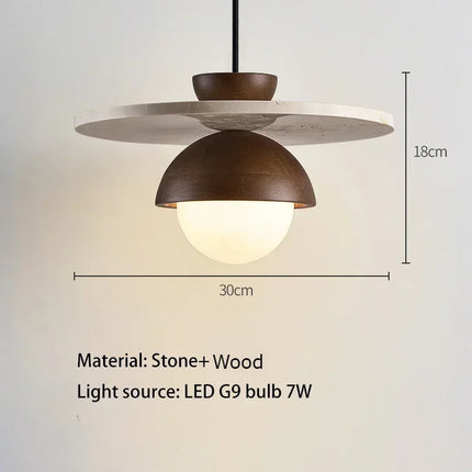 Scandinavian Pendant Light with Walnut & Stone Design | Soft Ambient LED Lighting for Modern Interiors