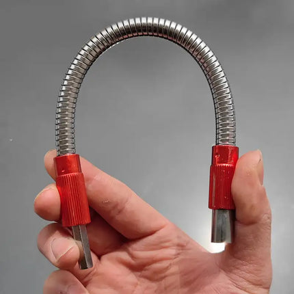Drill Bit Extension Kit with Adjustable Height and Screwdriver Bit Set, Red and Silver Flexible Shaft for Cabinet Backs and Crevices