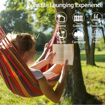 Canvas Hammock with Striped Design | Durable Double Size for Indoor & Outdoor Relaxation