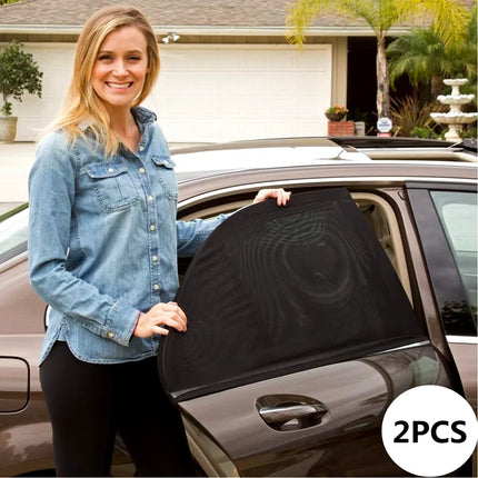 Car Window Shades with Breathable Mesh for Sun, Heat and Insects, Stretchy Slip On Fit for Front or Rear Windows