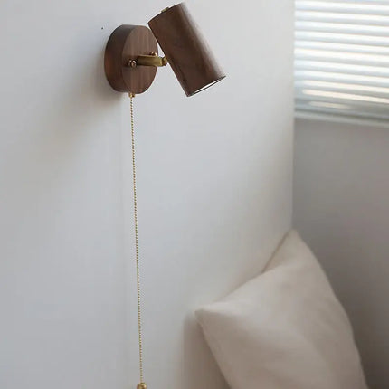 Adjustable Wall Lamp with Rotatable Spotlight | Retro Walnut & Brass Design for Soft Illumination