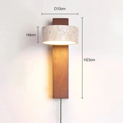 Wall Lamp with Solid Wood and Travertine Stone | French Wabi-Sabi Design for Soft Downward Light