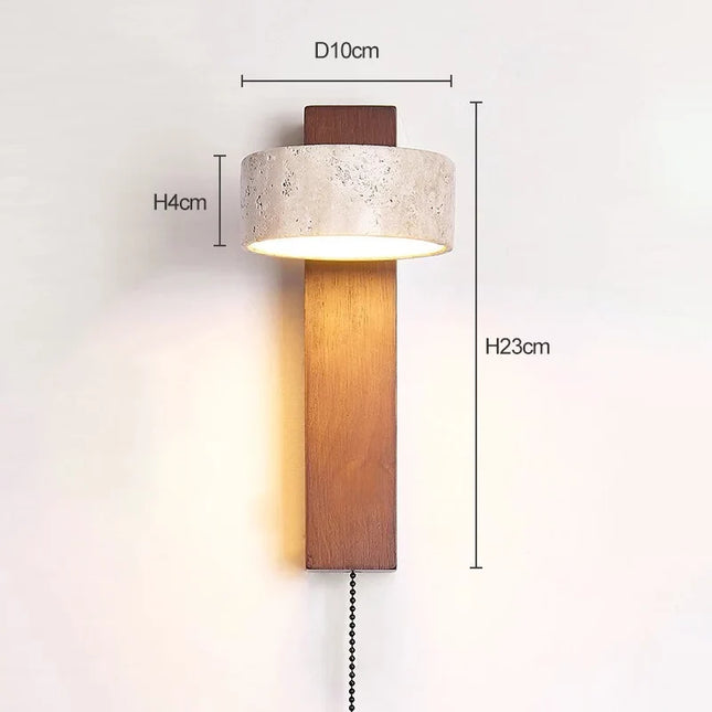Modern Wall Sconces for Bedroom, Travertine Stone Sconce Lamp with Pull Chain, Headboard Reading Light, Wood Wall Light_04