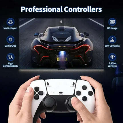 4K Retro Gaming Console Stick with Dual Wireless Controllers | Compact Plug-and-Play for Family Fun
