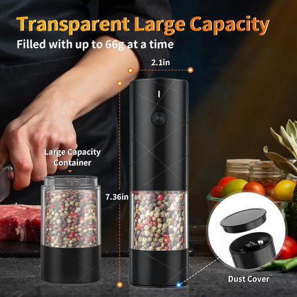 Electric Salt Pepper Grinder with Rechargeable LED Light | One-Handed Operation for Adjustable Spice Texture