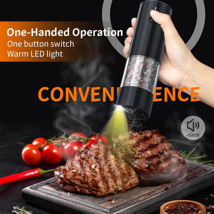 Electric Salt Pepper Grinder with Rechargeable LED Light | One-Handed Operation for Adjustable Spice Texture