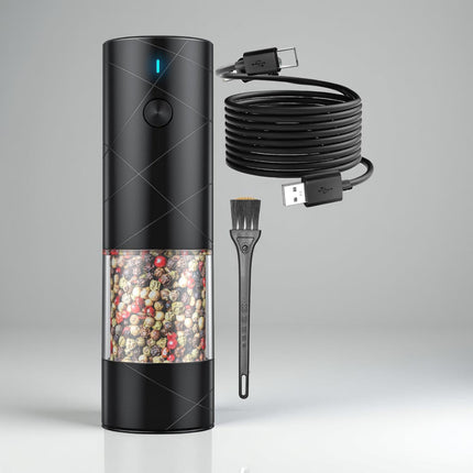 Electric Salt Pepper Grinder with Rechargeable LED Light | One-Handed Operation for Adjustable Spice Texture