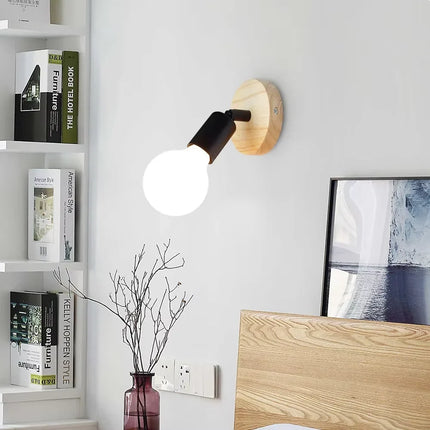 Vintage Wall Lamp with Adjustable 180° Head | Natural Wood & Metal Sconce for Cozy Lighting