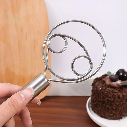Danish Dough Whisk with Wood Handle, Stiff Looped Wire Bread Whisk for Thick Dough and Batter Mixing