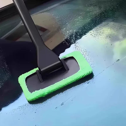 Microfiber Windshield Cleaner Tool with Extra-Long Handle | Streak-Free Shine for Safe Driving