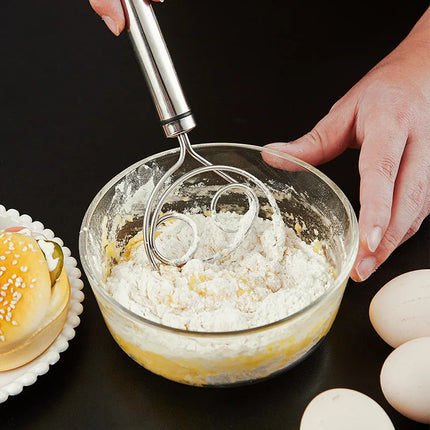 Danish Dough Whisk with Wood Handle, Stiff Looped Wire Bread Whisk for Thick Dough and Batter Mixing