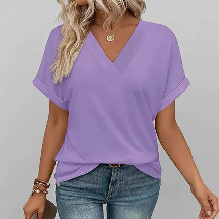 Lightweight Women’s Casual V Neck T Shirt with Short Sleeves | Comfortable Summer Top for Effortless Style