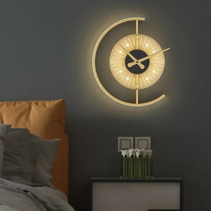 LED Wall Lamp Clock with Post-Modern Design | Dual Function Ambient Light for Elegant Interiors