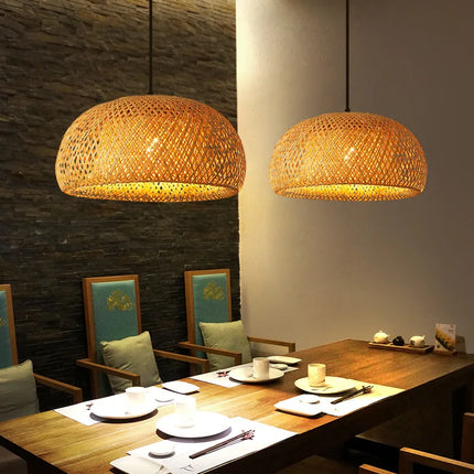 Bamboo Pendant Lamp with Handwoven Rattan Shade | Adjustable Eco-Friendly Light Fixture for Warm Ambience