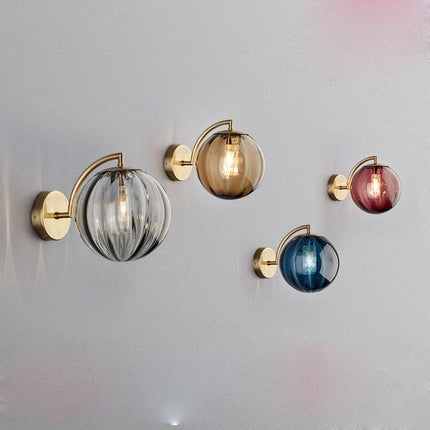 Modern Glass Ball Wall Lamp with Brass Arm & Tinted Shade | Stylish Ambient Lighting for Bedrooms and Living Rooms