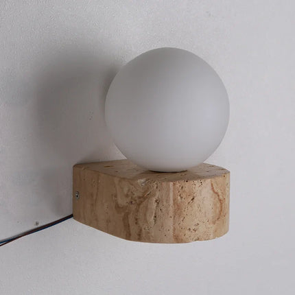 Modern Travertine Wall Lamp with Frosted Glass Diffuser | Minimalist Japanese-Style Lighting for Serene Interiors