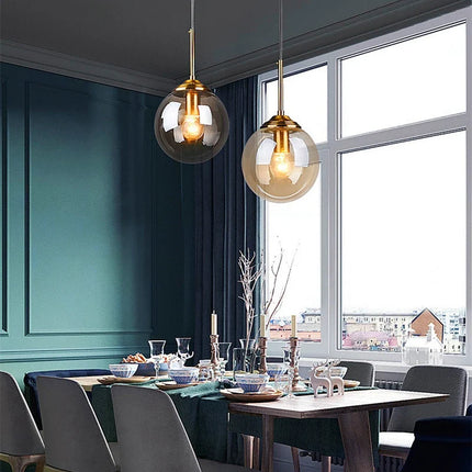 Modern Nordic Glass Globe Pendant Light with Adjustable Height | Warm Illumination for Stylish Spaces