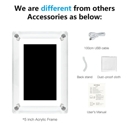 Digital Photo Frame with Acrylic Design & IPS Display | Portable 5-Inch Frame for Photos and Videos