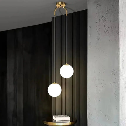 Scandinavian Pendant Light with Opal Glass Globes | Adjustable Ceiling Fixture for Warm Ambient Illumination