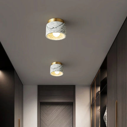Nordic Marble Ceiling Light with Brushed Metal Trim | Stylish Downlight for Warm, Modern Ambiance